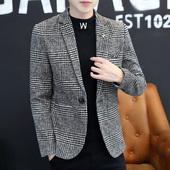 休闲西装 小西服帅气上衣秋冬厚款 外套2023新款 修身 毛呢潮 韩版 男士