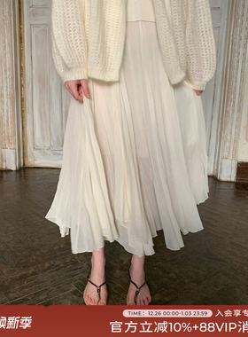 竹依依原创法式复古香芋紫/白色薄纱纯色设计感不规则半身裙女秋