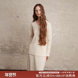 竹依依 100%羊毛纹理感毛衣套装女秋冬季圆领长袖毛衣+针织半身裙