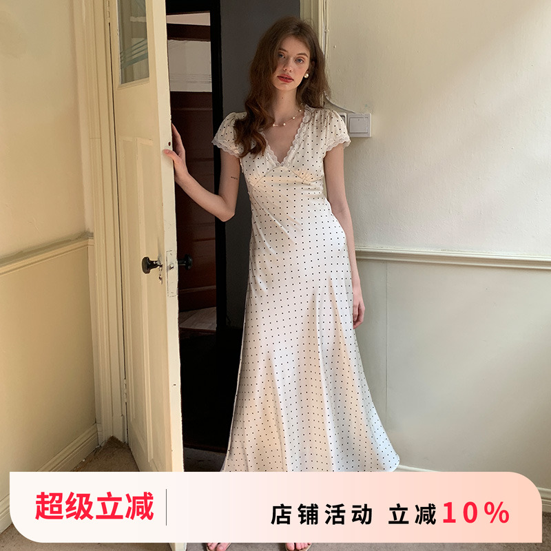 法式高级感蕾丝波点连衣裙女原创