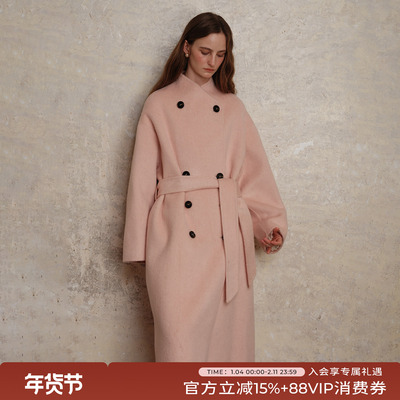 竹依依100%绵羊毛双面毛呢大衣女