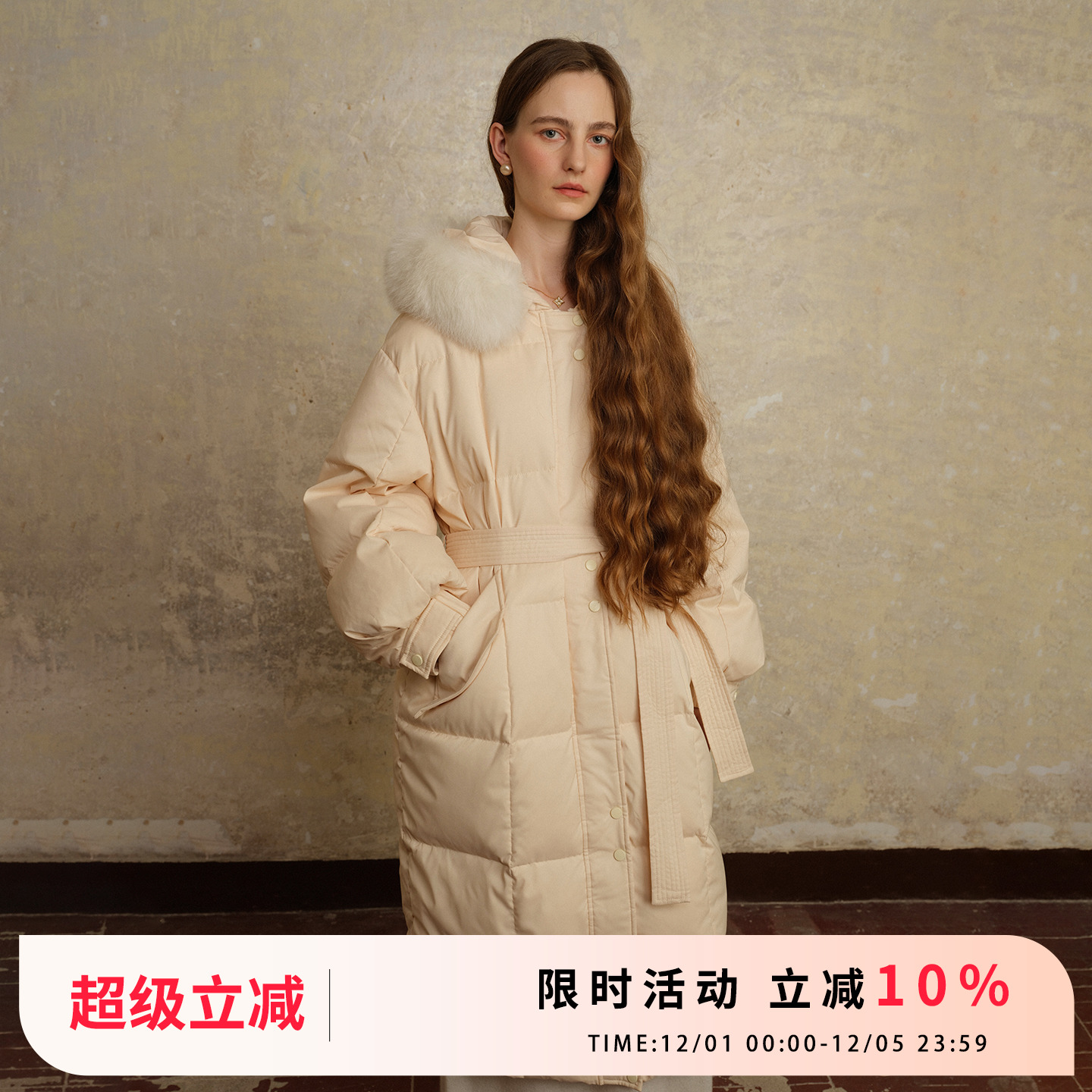 竹依依11/17 11点上新 90白鸭绒白鹅绒毛领可拆卸羽绒服女冬厚款