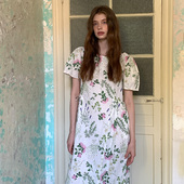 连衣裙女夏均码 竹依依法式 原创亚麻印花高级感韩系宽松短袖 舒适感