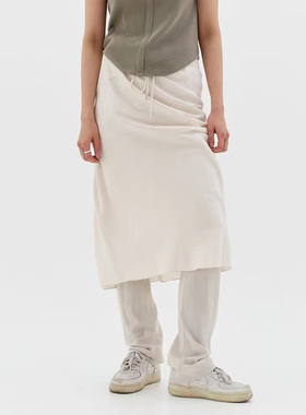 low classic 2023春夏新款休闲百搭拼接高腰系带半裙设计感裙子