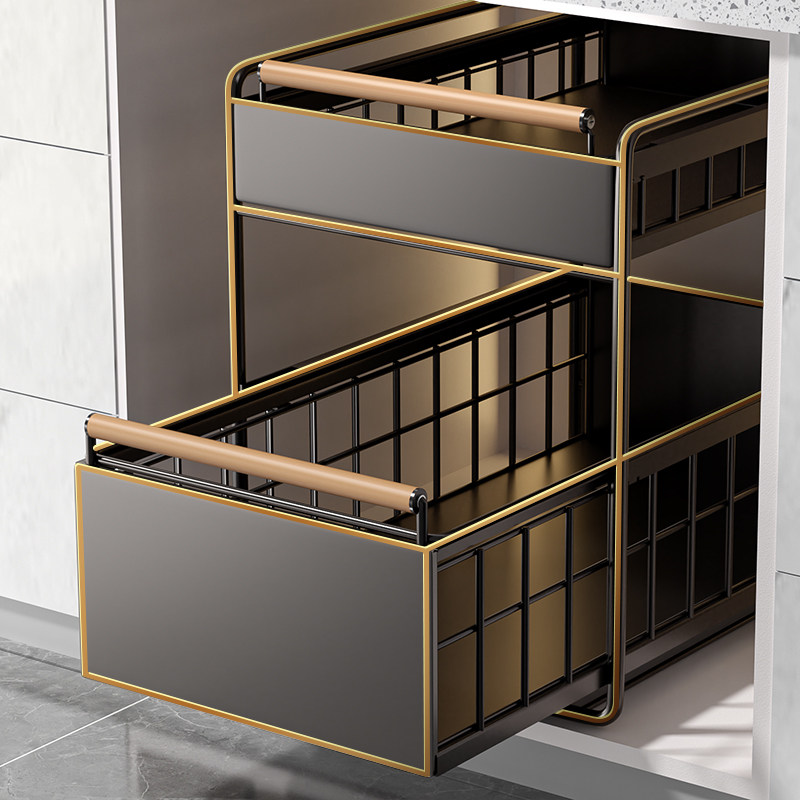 厨房整体橱柜拉篮下水槽置物架多功能碗碟调料收纳抽拉式分层整理