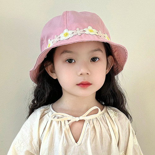 冰丝棉薄款儿童渔夫帽女童帽子春夏季遮阳帽防晒蝴蝶结女孩太阳帽