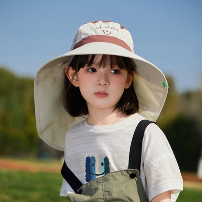 儿童遮阳防晒帽夏季男女童太阳帽户外渔夫帽女孩大檐披肩2025新款