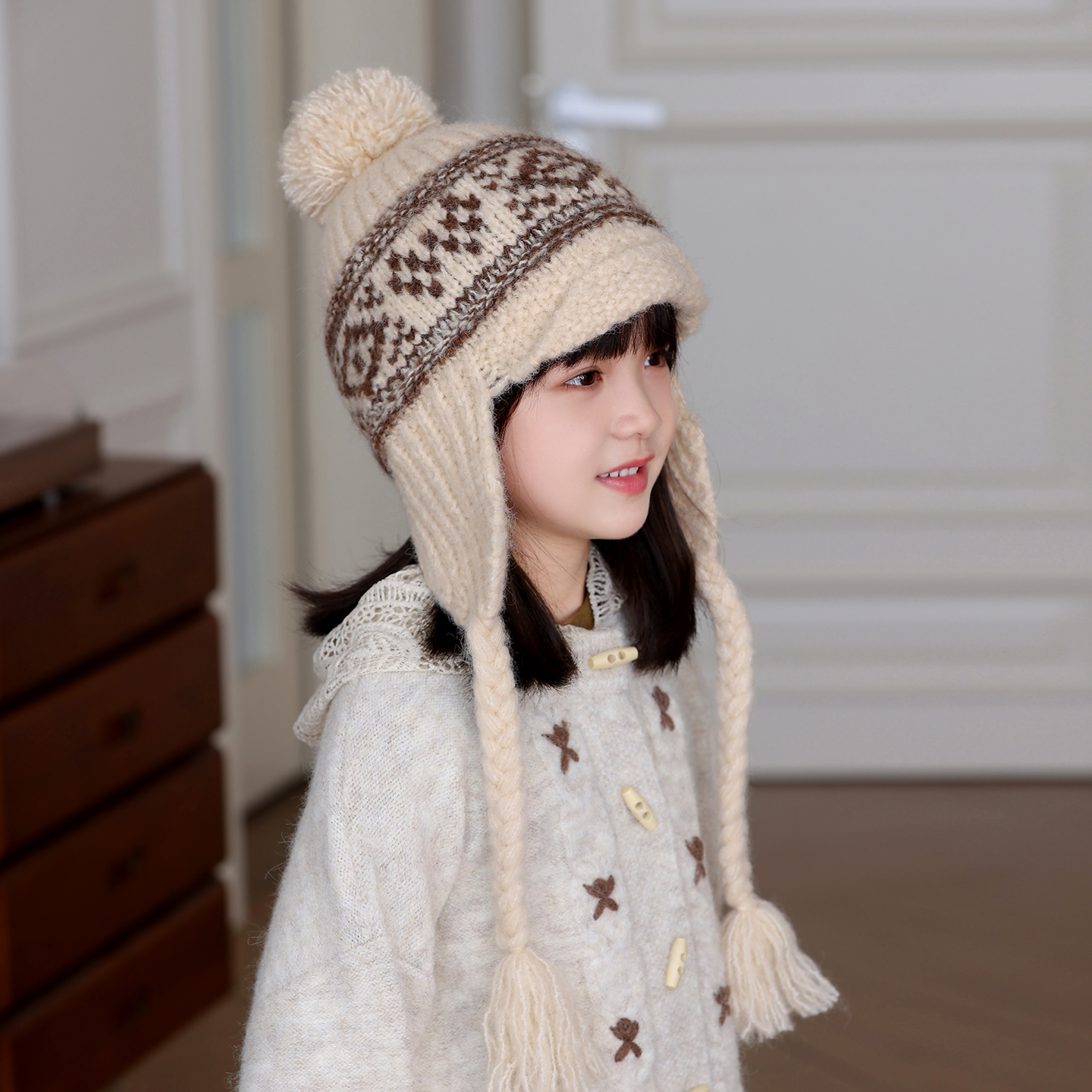 儿童护耳帽女童冬季帽子毛线帽