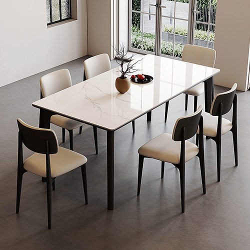 德利丰岩板餐桌现代简约轻奢新中式白蜡木实木吃饭桌子家用小户型