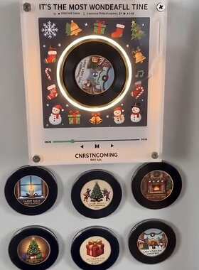 圣诞节冰箱贴nfc音乐旋转感应唱片磁吸贴cd小夜灯送闺蜜朋友礼物