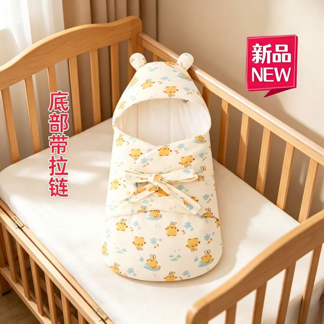 秋冬纯棉加厚新生儿抱被防惊跳