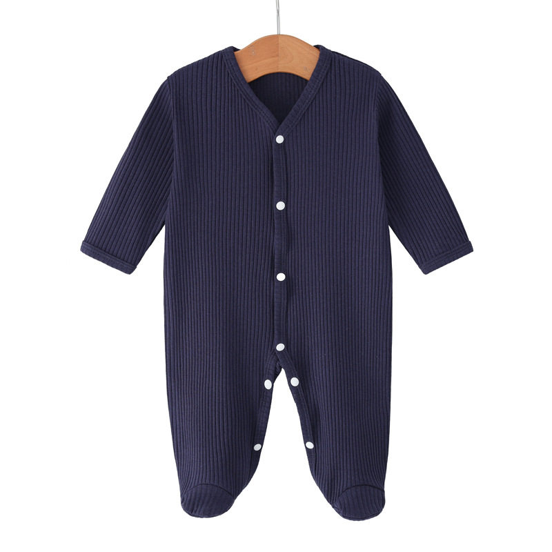 外贸欧美宝宝滚领连身衣服新生儿纯棉爬服婴幼儿包脚哈衣坑条面料