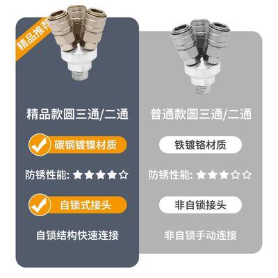 C式自锁快速接头空压机气泵接头SMY圆三通SMV圆二通自带分外螺纹