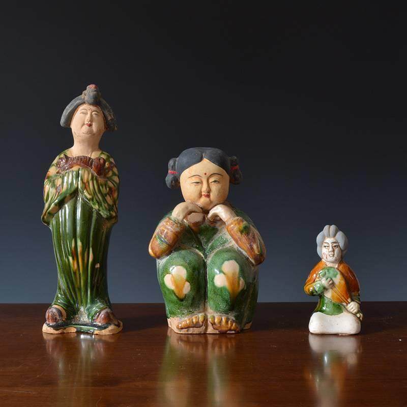 古玩陶瓷艺术装饰收藏洛阳仿古唐三彩仕女人物陶俑像仿老出土做旧