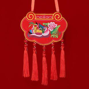 双面刺绣订婚同心锁龙凤锁庆阳锁子情侣挂锁中式结婚鸳鸯荷包挂饰
