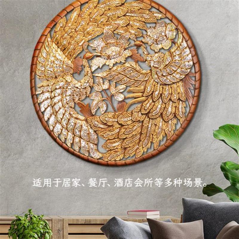 东南亚实木装饰画客厅沙发背景墙墙面挂件玄关金孔雀装饰品壁饰图片
