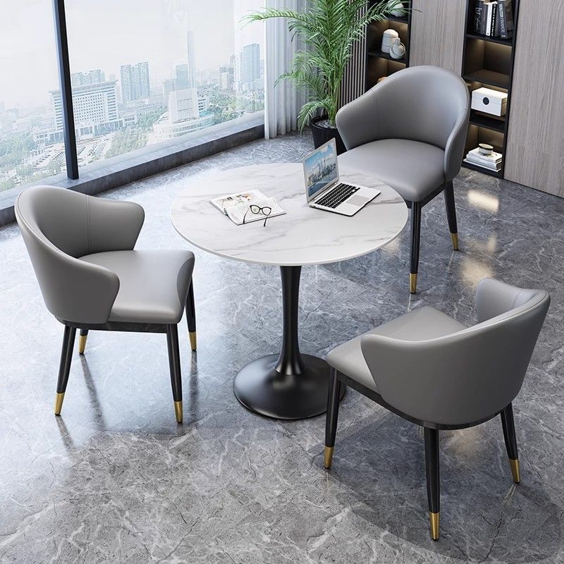轻奢岩板小圆桌茶几办公室接待洽谈桌阳台休闲喝茶桌椅组合三件套