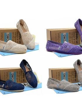 TOMS经典款镂空休闲鞋帆布鞋蕾丝镂空套脚鞋一脚蹬懒人鞋休闲驾车