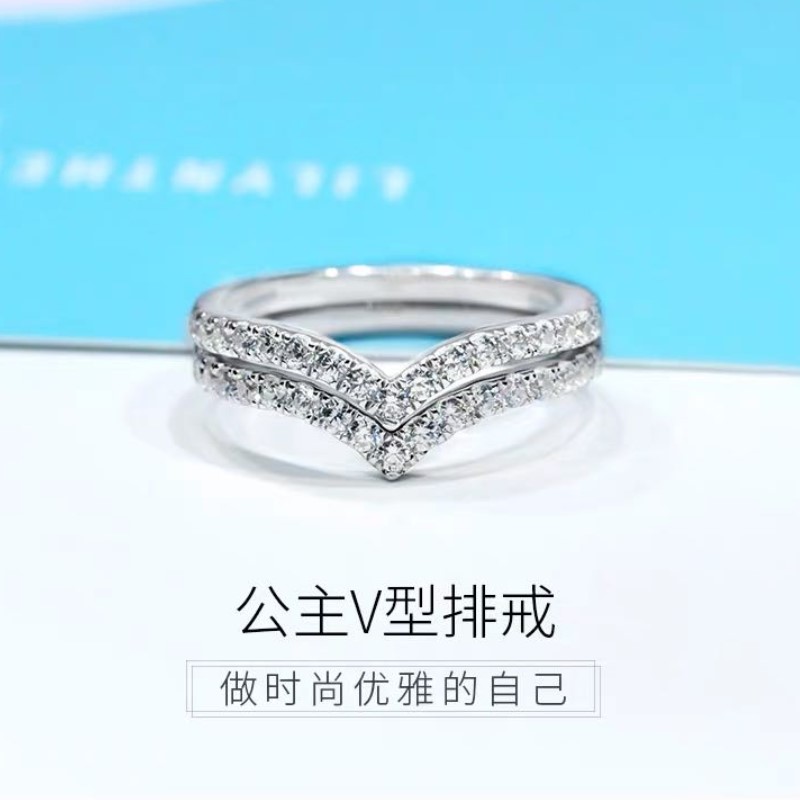 时尚排钻V排戒S925钻石戒指