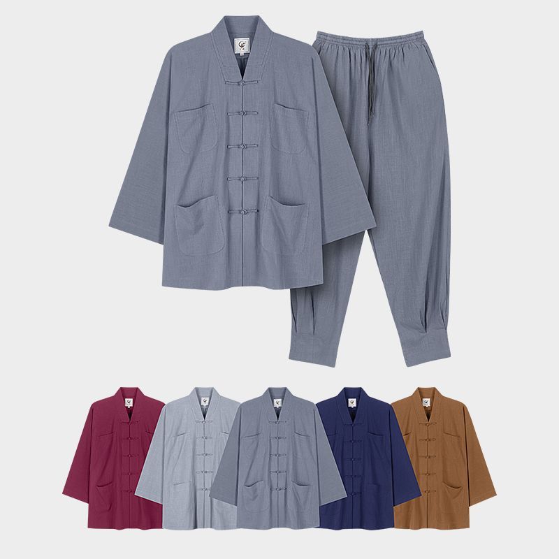 夏季僧服竹节棉麻短褂套装出家人和尚服僧衣男女款小褂短袖僧服