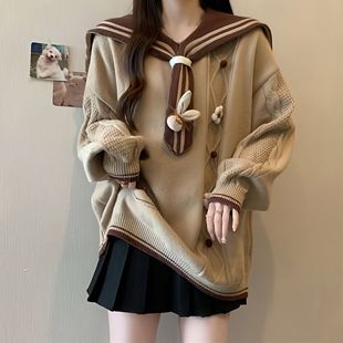 女童毛衣2025秋冬新款美拉德咖色针织衫初中学生韩版外穿百搭韩版