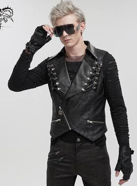 钢铁老爷摇滚朋克男生上衣马甲背心黑色系带金属铆钉赛博朋克男装