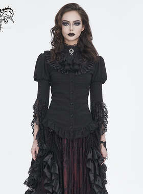 Devil Fashion恶魔时尚女装哥特羊毛拼布女王立领长袖衬衫 SHT113