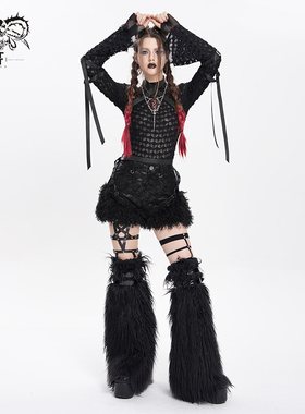 DevilFashion哥特风黑色绑带毛毛短裤PT282