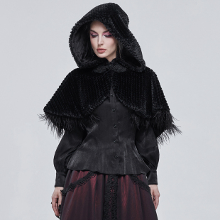 哥特暗黑系女装颗粒毛绒连帽斗篷秋冬季加厚宽松短外套上衣圣诞节