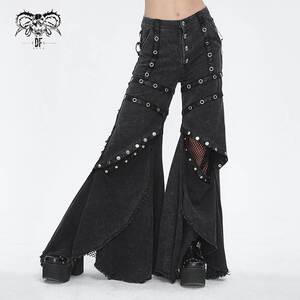 Devil Fashion恶魔时尚女装哥特朋克暗黑大菱形网大喇叭长裤PT238
