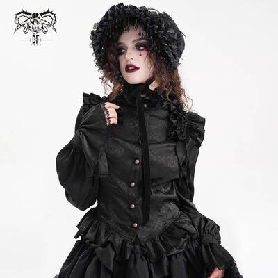 Devil Fashion恶魔时尚女装哥特暗黑木耳边立领衬衣 SHT122