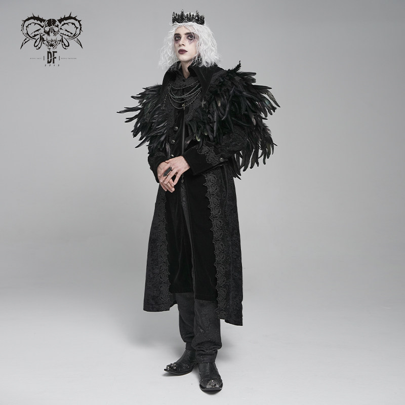 DevilFashion哥特风黑色羽毛十字架吊坠披风CA055