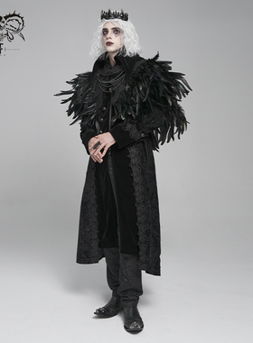 DevilFashion哥特风黑色羽毛十字架吊坠披风CA055
