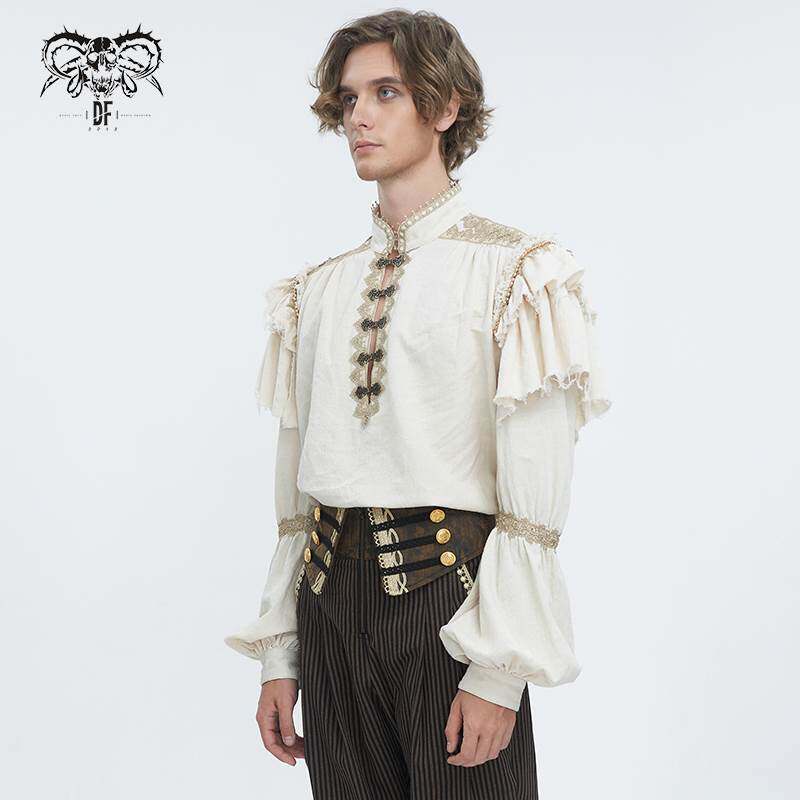 Devil Fashion恶魔时尚男装哥特朋克暗黑立领灯笼袖男衬衫SHT115