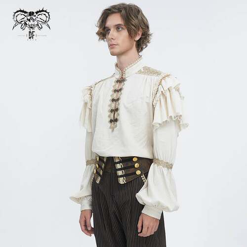 Devil Fashion恶魔时尚男装哥特朋克暗黑立领灯笼袖男衬衫SHT115