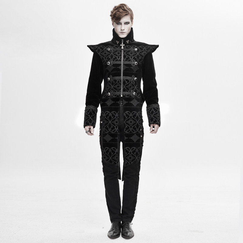 哥特式GOTHIC男装过膝长款风衣立领坎肩秋冬大衣时尚中国风外套
