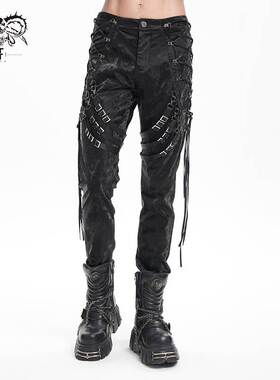 Devil Fashion恶魔时尚哥特暗黑男装搭扣系带显瘦长裤皮裤PT264