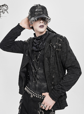 DevilFashion哥特风黑色破洞设计带帽外套CT274