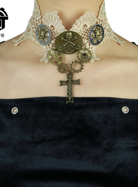 choker蒸汽朋克蕾丝骷髅齿轮项链