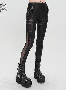 钢铁老爷摇滚夜店紧身夏女士裤子休闲裤高腰修身蕾丝黑色薄款显瘦
