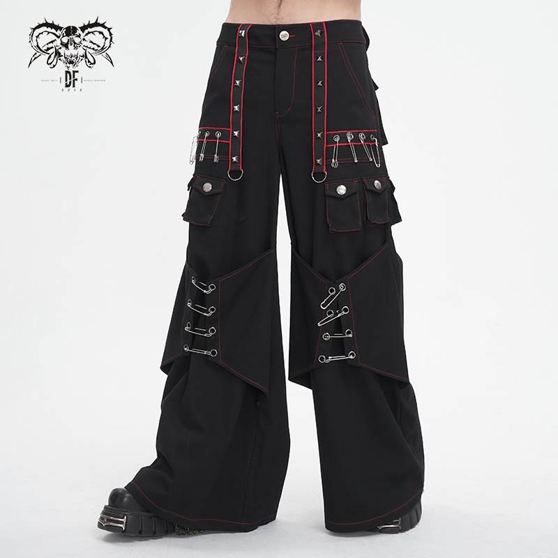 Devil Fashion恶魔时尚男装哥特朋克暗黑铆钉装饰阔腿裤子PT245