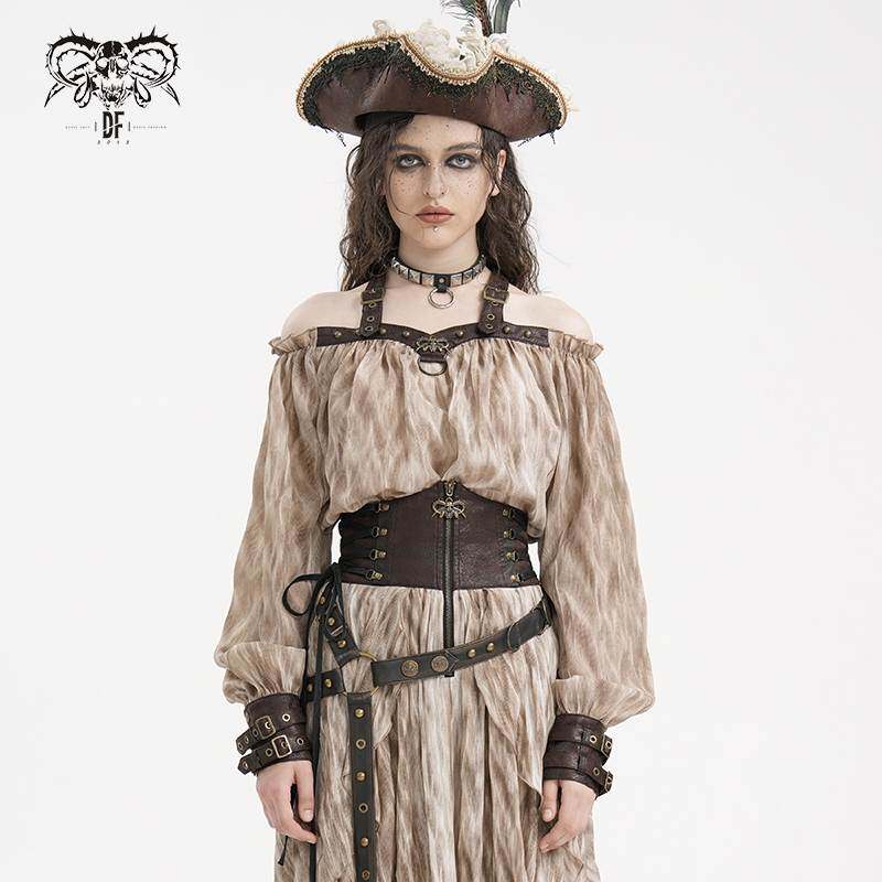 Devil Fashion恶魔时尚女装哥特挂脖一字肩长袖宽松T恤TT27702