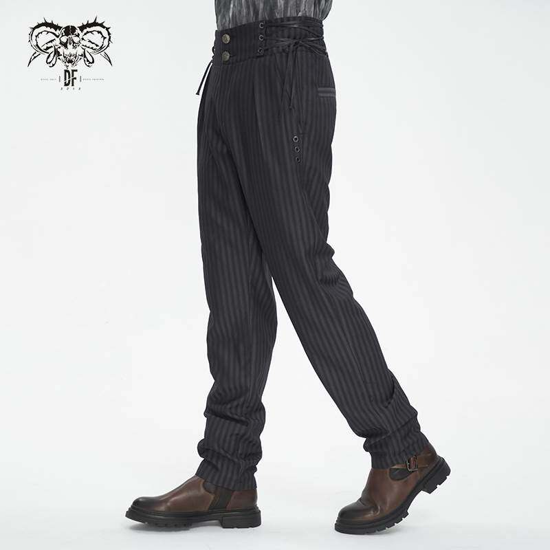 Devil Fashion恶魔时尚男装哥特朋克暗黑高腰条纹印花裤子PT24801