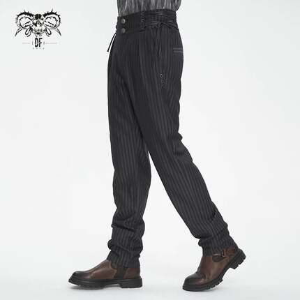 Devil Fashion恶魔时尚男装哥特朋克暗黑高腰条纹印花裤子PT24801
