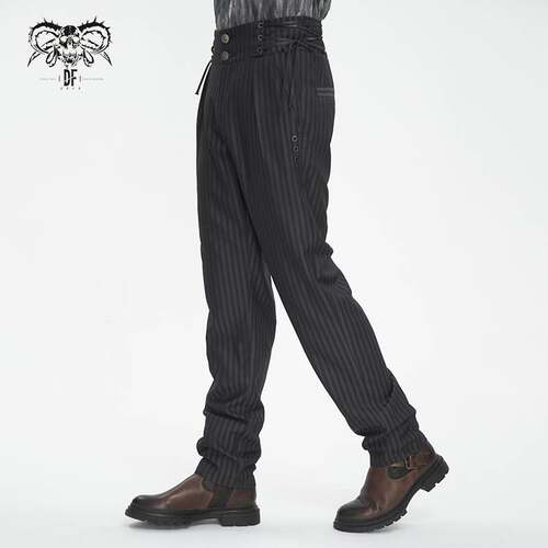 Devil Fashion恶魔时尚男装哥特朋克暗黑高腰条纹印花裤子PT24801