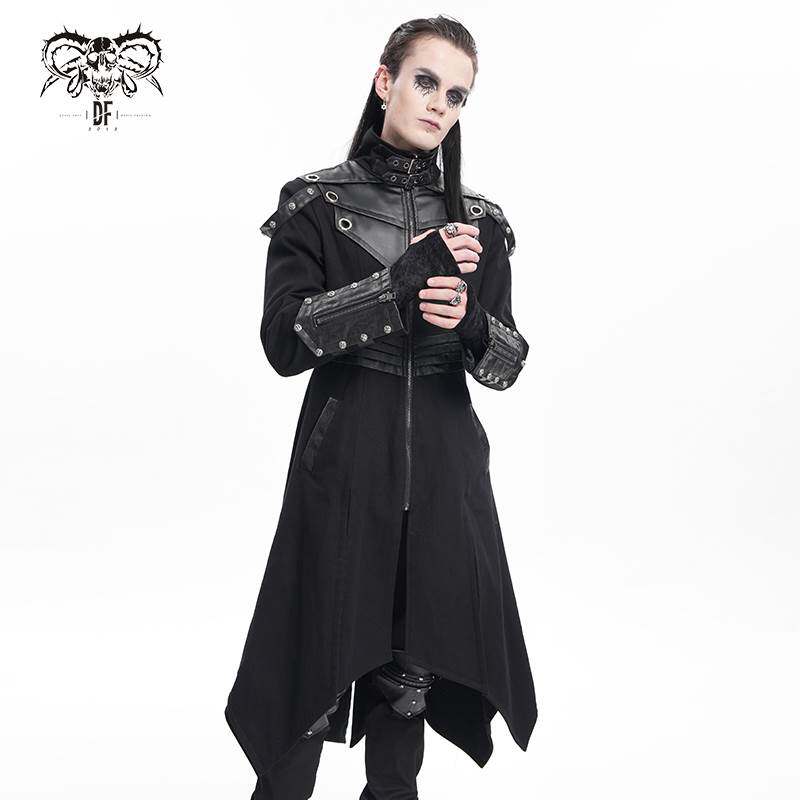 Devil Fashion恶魔时尚哥特暗黑男装不规则下摆立领风衣外套CT255