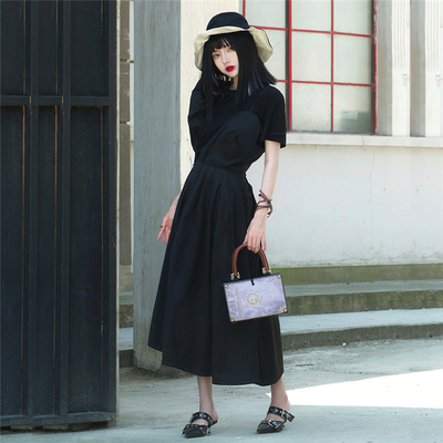 原宿风短袖t恤暗黑系连衣裙套装