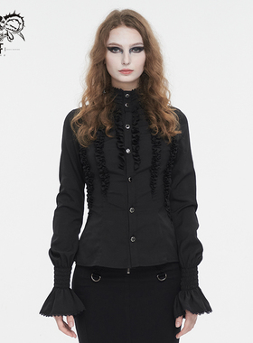 钢铁老爷蒸汽朋克哥特女装黑色雪纺抽褶花边衬衫