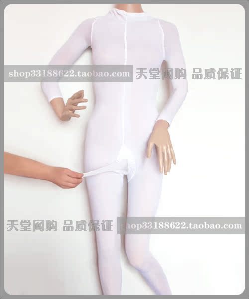 【外贸丝袜】白色男士加厚天鹅绒长袖带套不开裆连身袜 lsw052b01