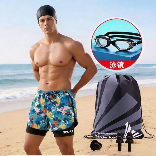 青少年男士双层防尴尬游泳裤大童